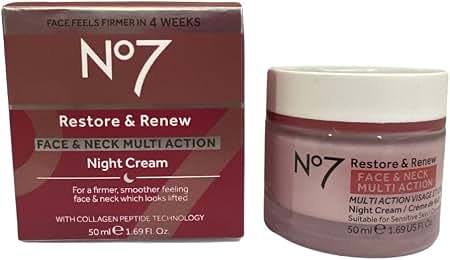 No7 Restore & Renew Face & Neck Multi-Action Night Cream – 50 mL / 1.69 Fl Oz