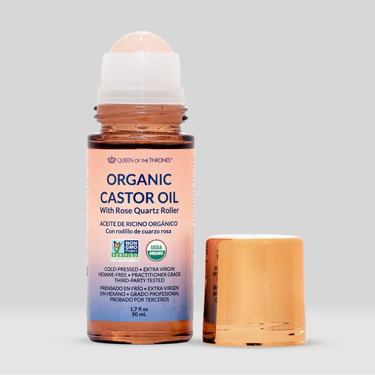 QUEEN OF THE THRONES Organic Castor Oil Rose Quartz Roll-On – 1.7 Oz / 50 mL