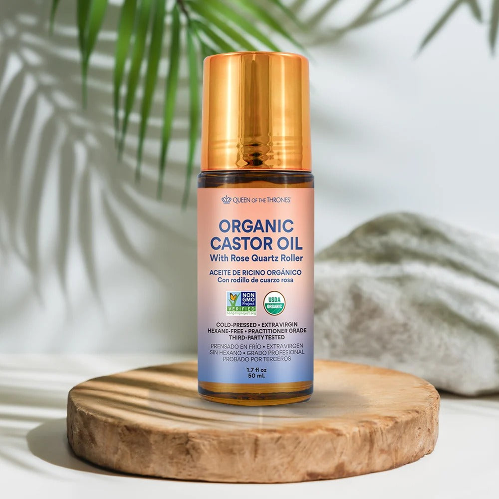 QUEEN OF THE THRONES Organic Castor Oil Rose Quartz Roll-On – 1.7 Oz / 50 mL