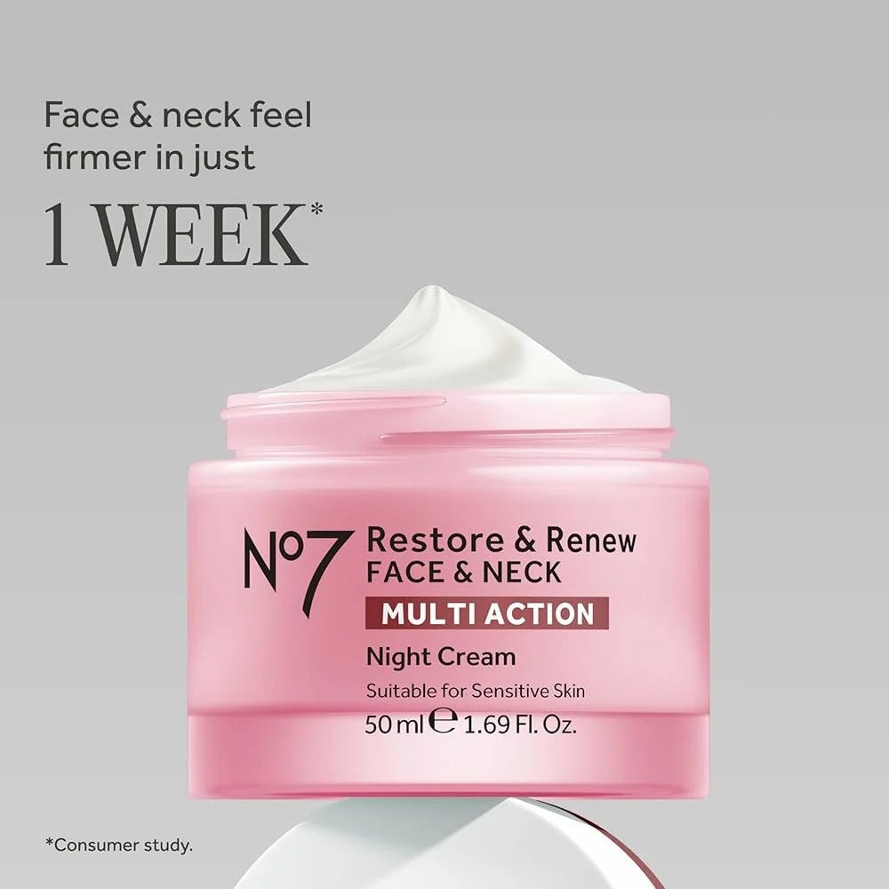 No7 Restore & Renew Face & Neck Multi-Action Night Cream – 50 mL / 1.69 Fl Oz